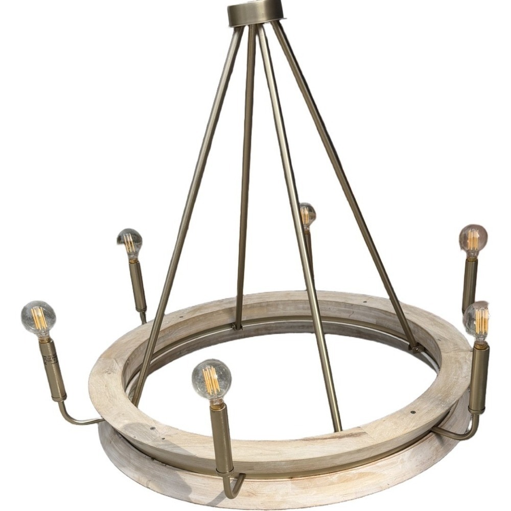 Capital Finn 6-Light Chandelier White Wash Wood Matte Brass Farmhouse Dining - Picture 1 of 10